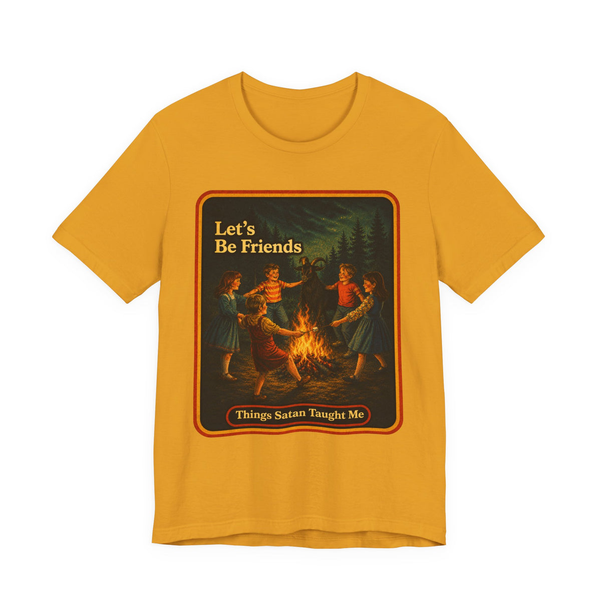 Let's Be Friends Unisex Tee in Mustard, front
