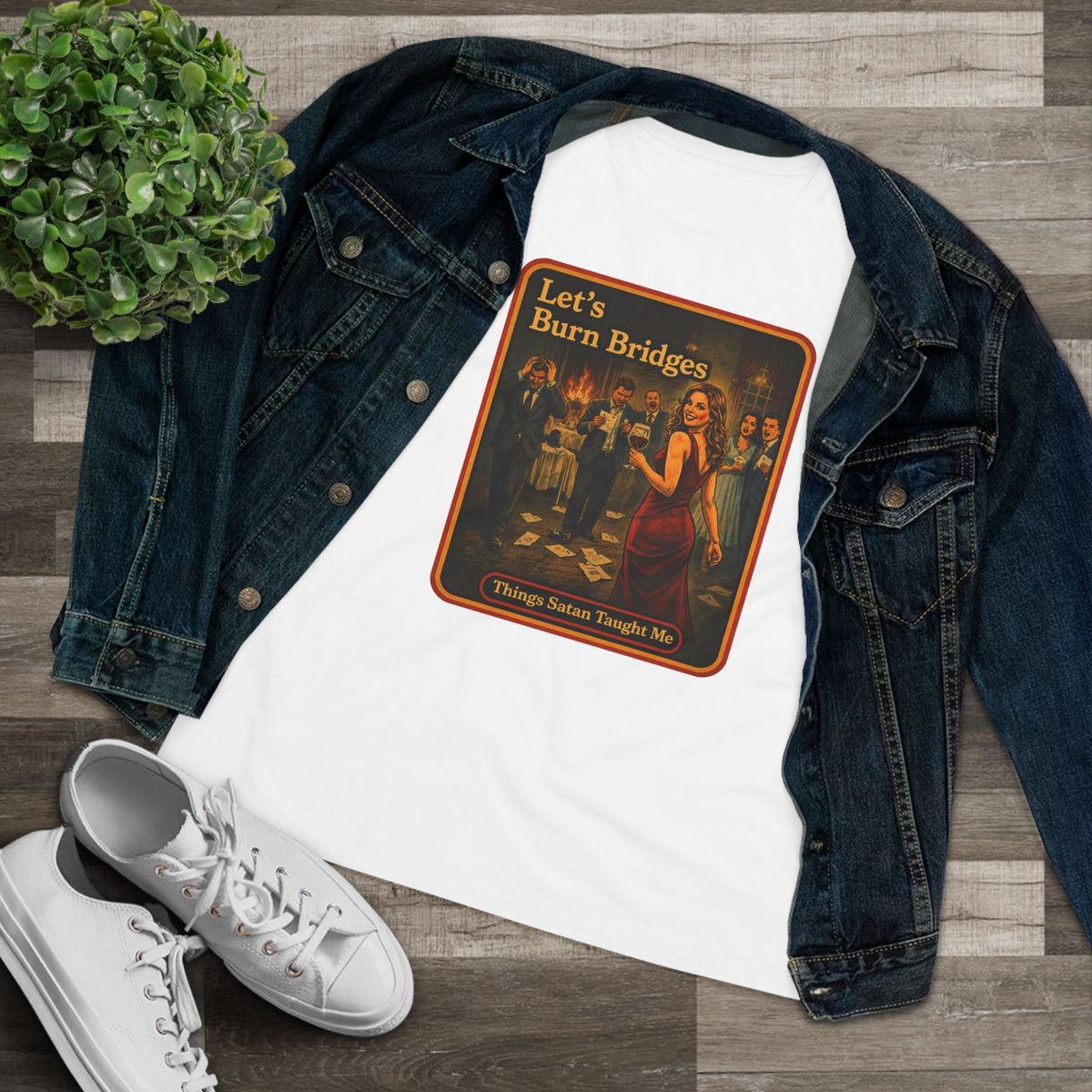 Let's Burn Bridges Women's Tee in White, view 3