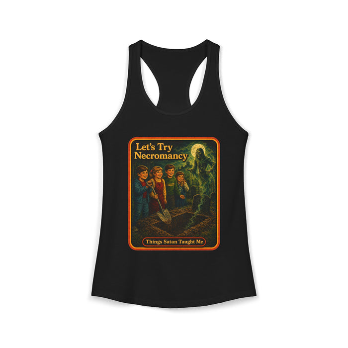 Let's Try Necromancy Racerback Tank in black