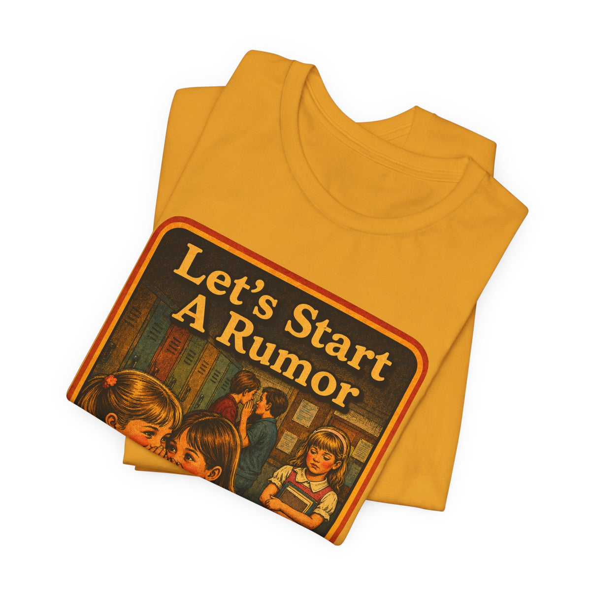 Let's Start A Rumor Unisex Tee in Mustard, view 3