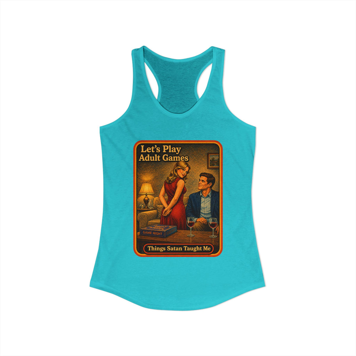 Let's Play Adult Games Racerback Tank in Tahiti Blue, view 2