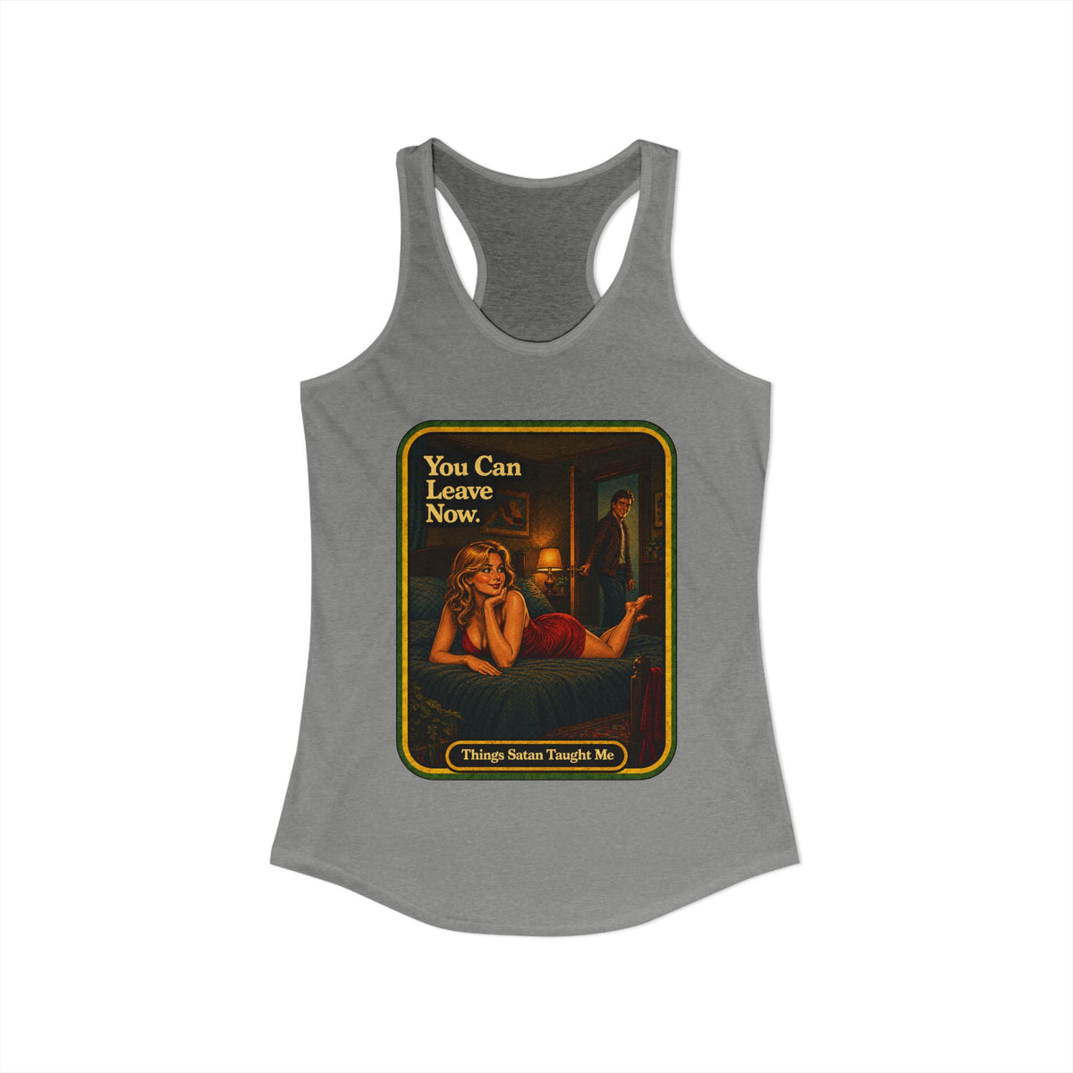 You Can Leave Now Racerback Tank in Heather Grey, view 2