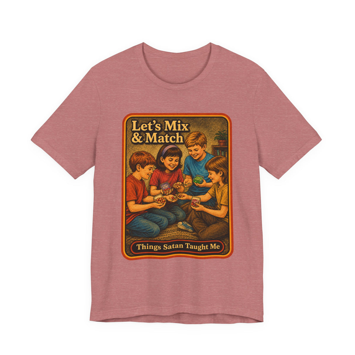 Let's Mix And Match Unisex Tee in Heather Mauve, front