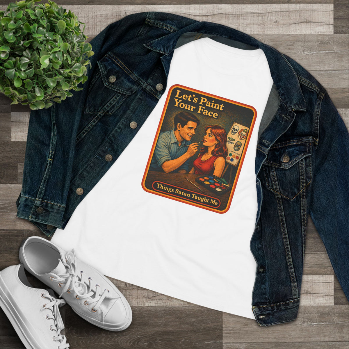 Let's Paint Your Face Women's Tee in White, view 3