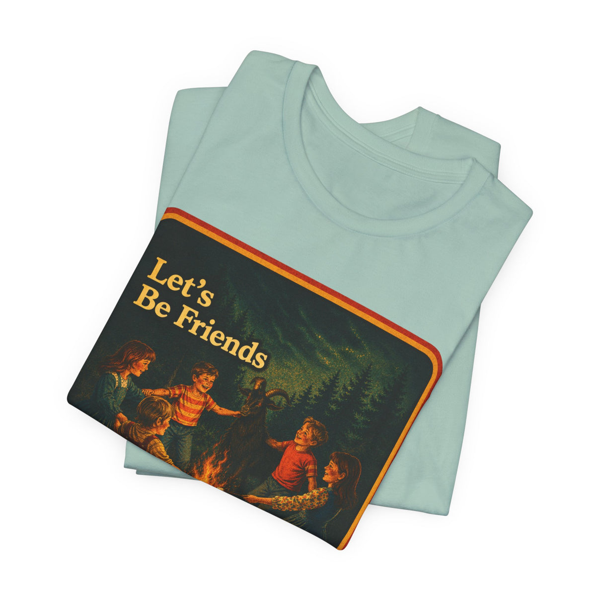 Let's Be Friends Unisex Tee in Dusty Blue, view 3