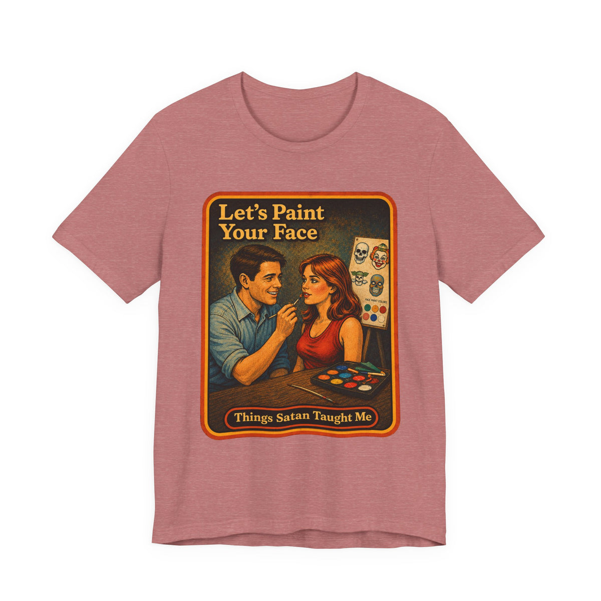 Let's Paint Your Face Unisex Tee in Heather Mauve, front