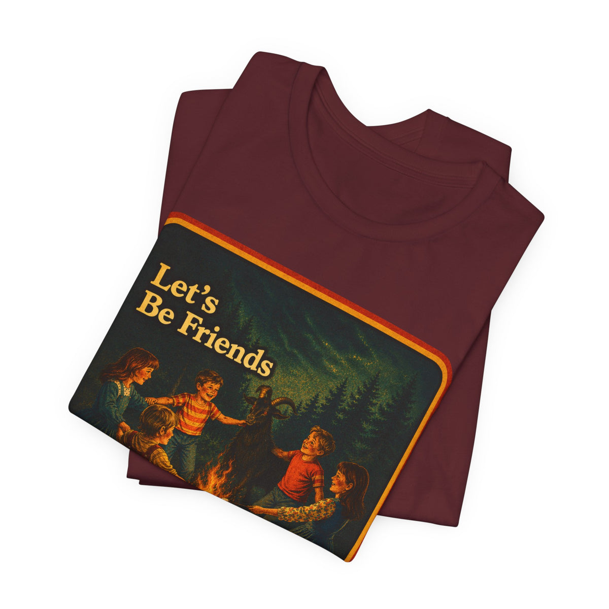 Let's Be Friends Unisex Tee in Maroon, view 3