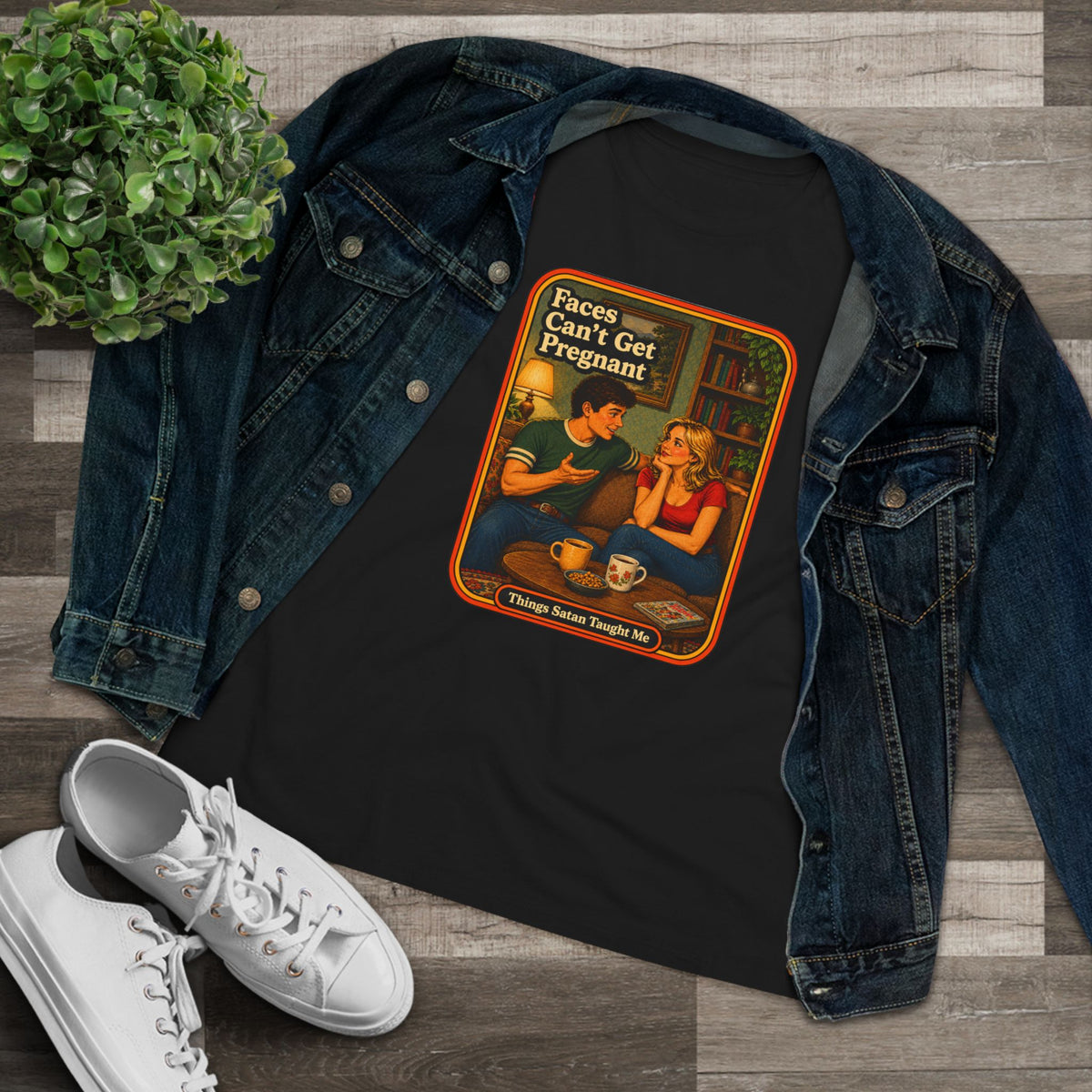 Faces Can't Get Pregnant Women's Tee in Black, view 3