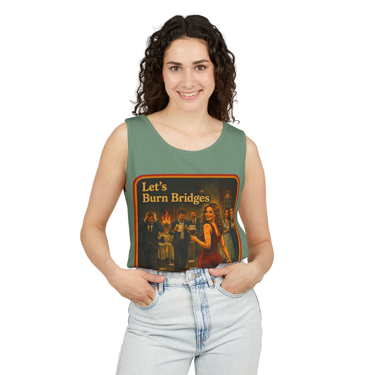 Let's Burn Bridges Wife Beater in Light Green, view 3