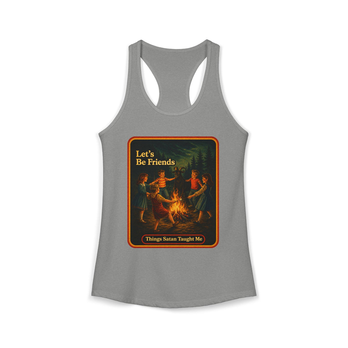 Let's Be Friends Racerback Tank in Heather Grey, front