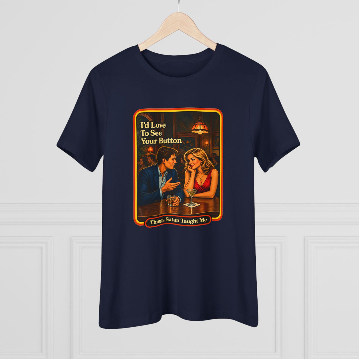 I'd Love To See Your Button Women's Tee in Navy, view 4