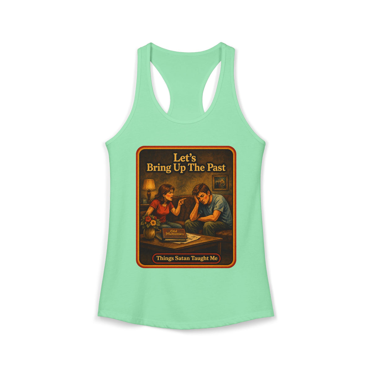 Let's Bring Up The Past Racerback Tank in Mint, front
