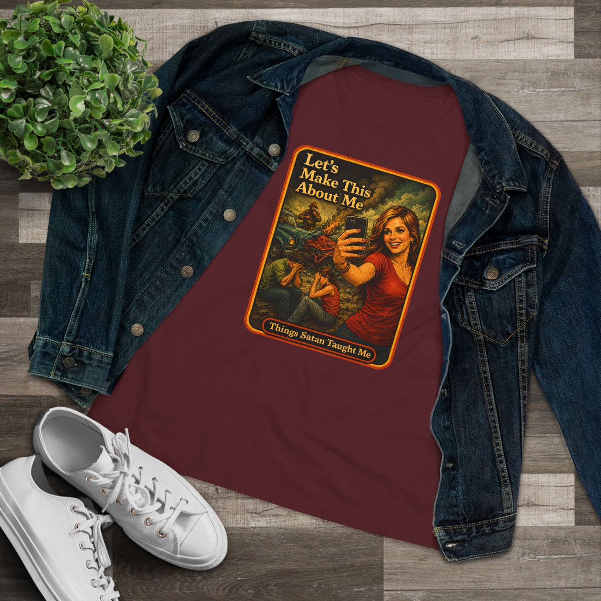Let's Make This About Me Women's Tee in Maroon, view 3
