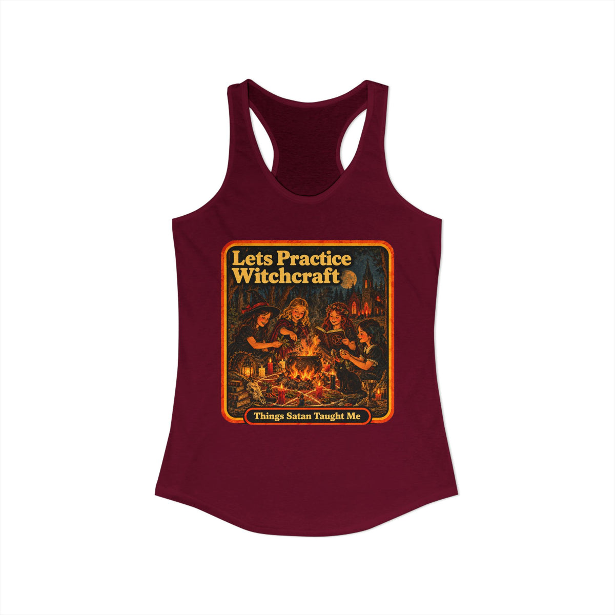 Let's Practice Witchcraft Racerback Tank in Cardinal Red, view 2