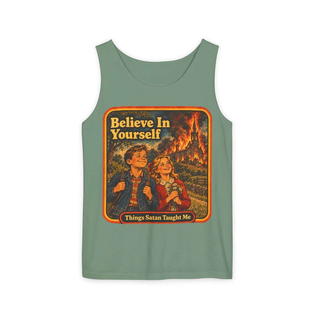 Believe In Yourself Men's Wife Beater | Things Satan Taught Me  in Light Green, front