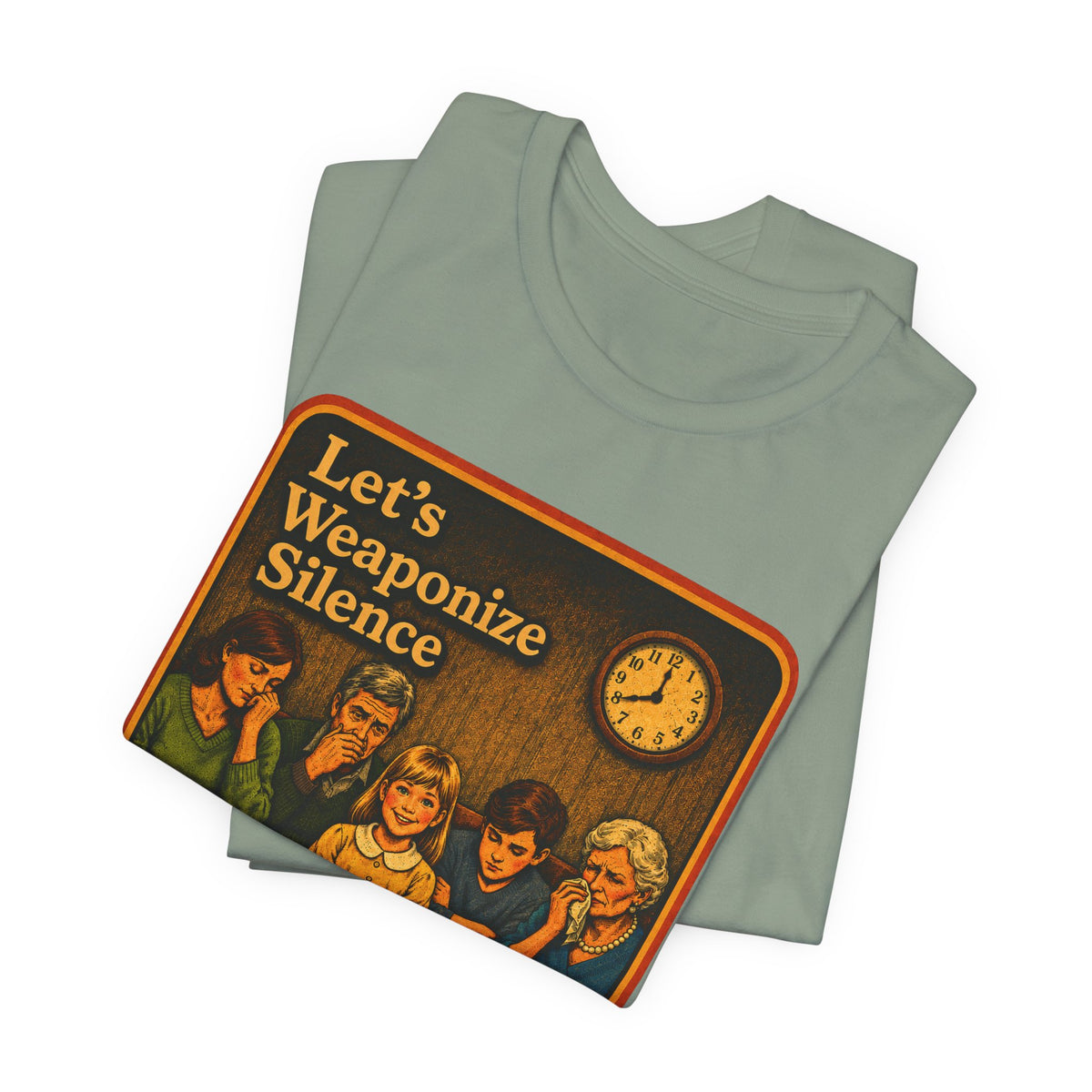 Let's Weaponize Silence Unisex Tee in Sage, view 3