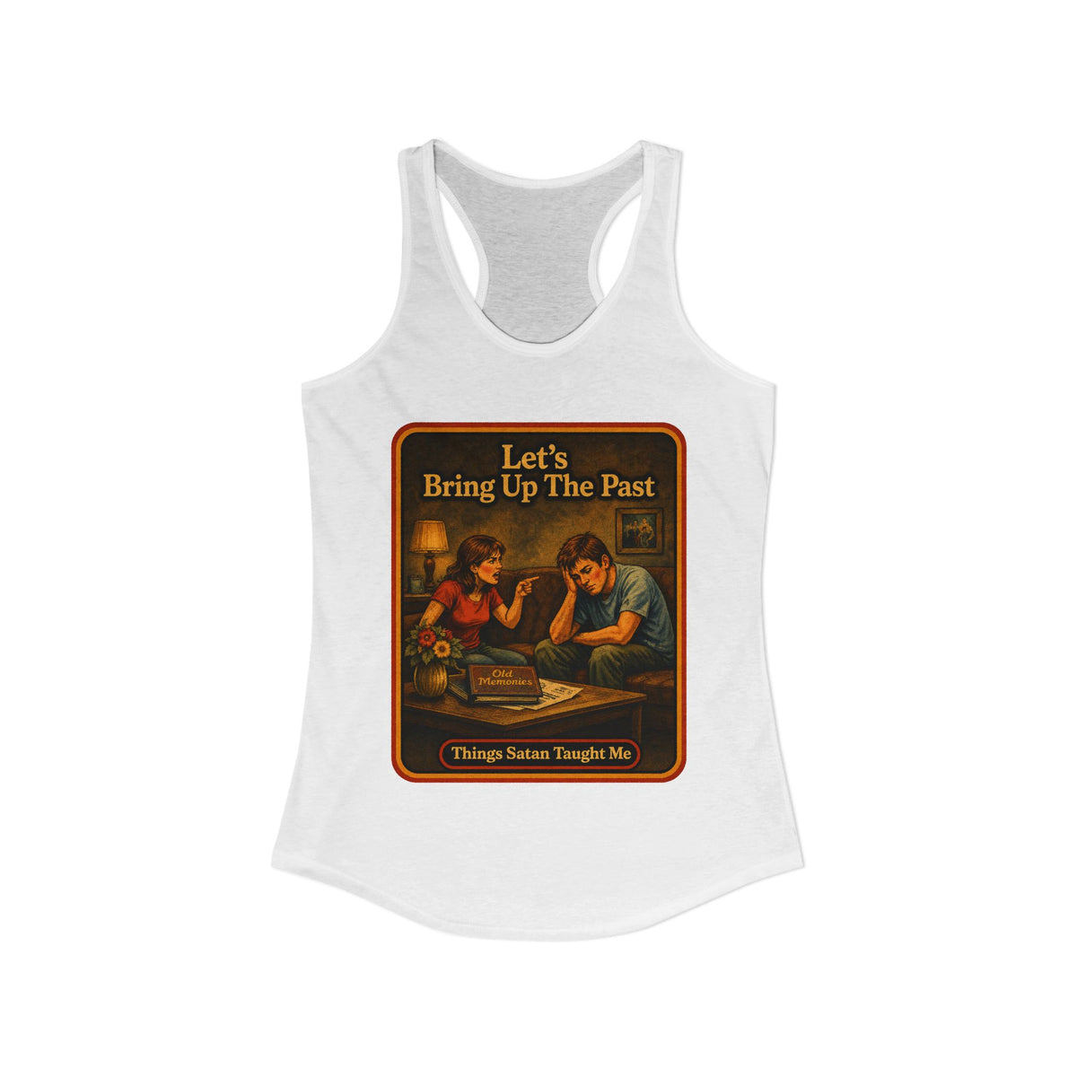 Let's Bring Up The Past Racerback Tank in White, view 2