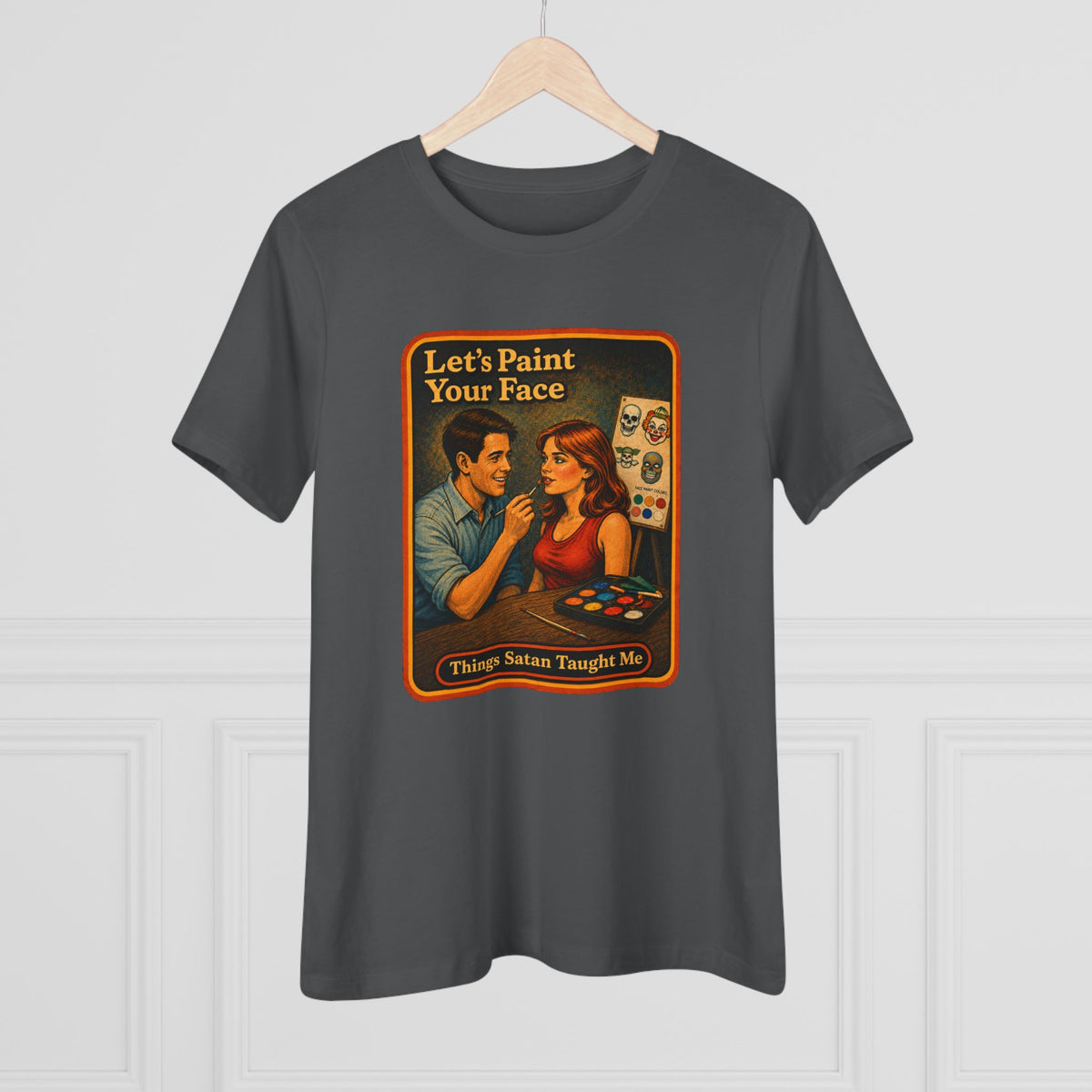 Let's Paint Your Face Women's Tee in Asphalt, view 4