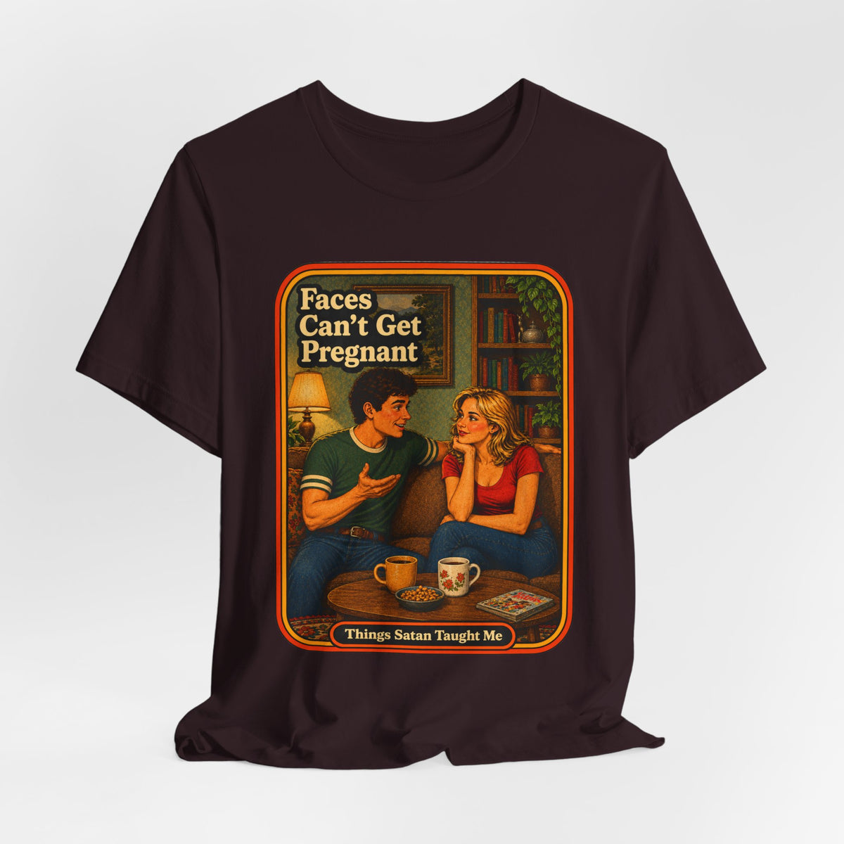 Faces Can't Get Pregnant Unisex Tee in Oxblood Black, view 4