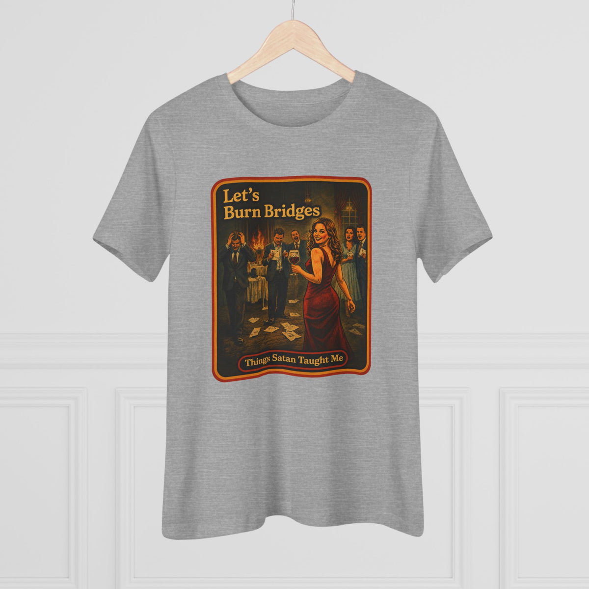 Let's Burn Bridges Women's Tee in Athletic Heather, view 4