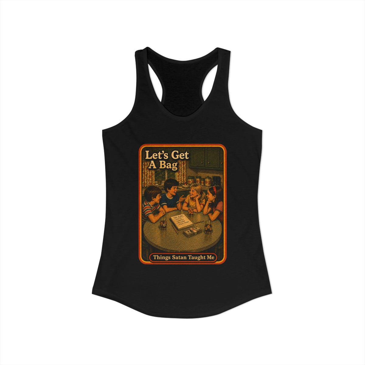 Let's Get Another Bag Racerback Tank in Black, view 2
