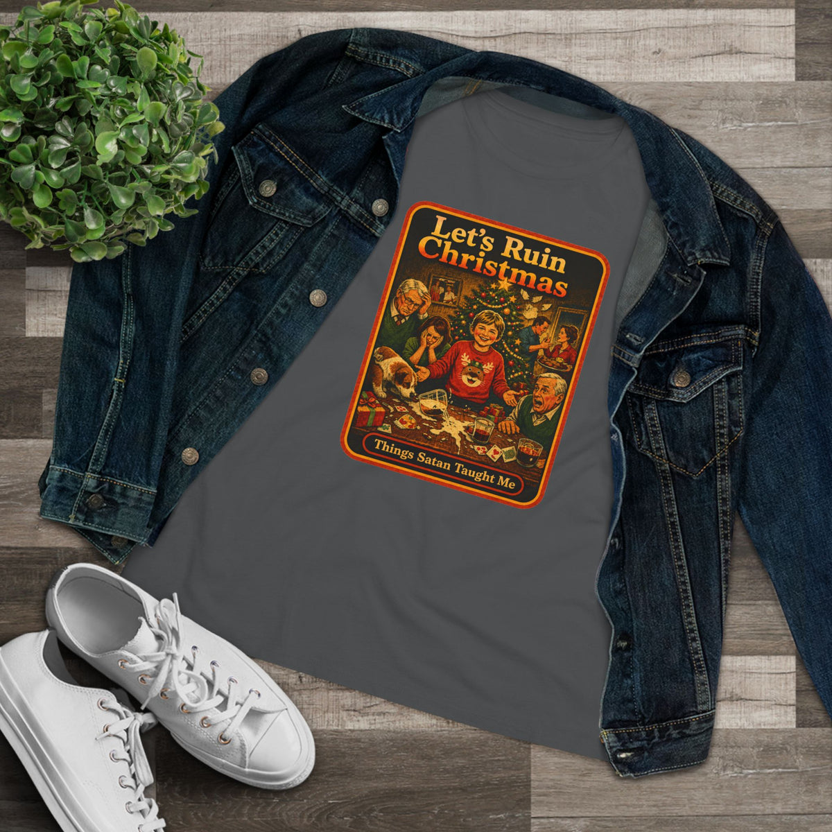 Let's Ruin Christmas Women's Tee in Asphalt, view 3