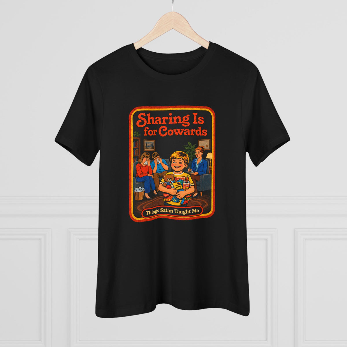 Sharing Is For Cowards Women's Tee in Black, view 4