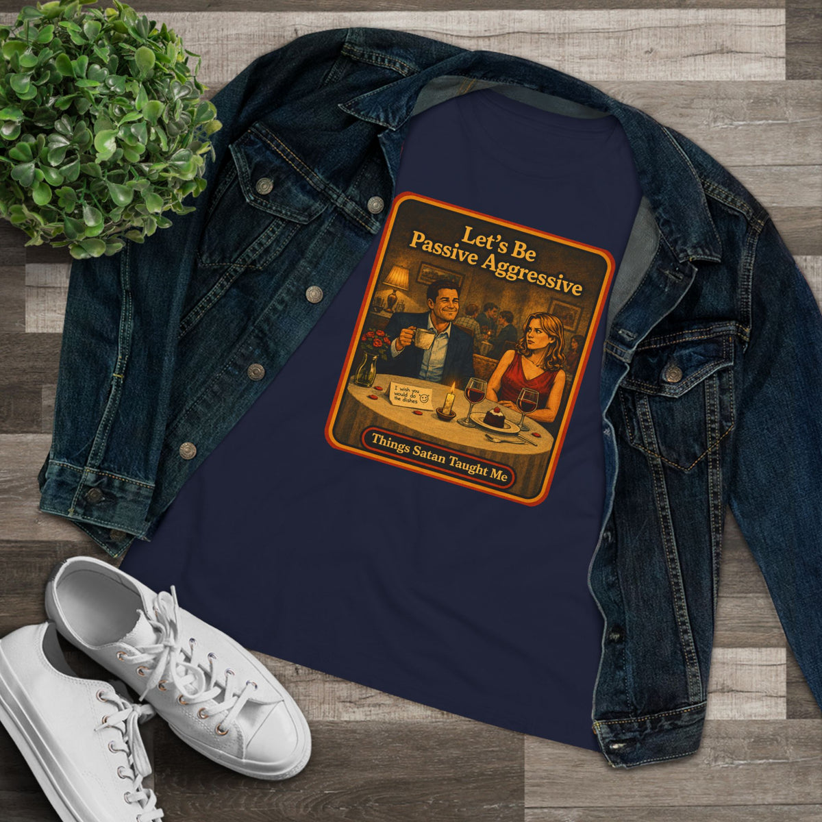Let's Be Passive Aggressive Women's Tee in Navy, view 3