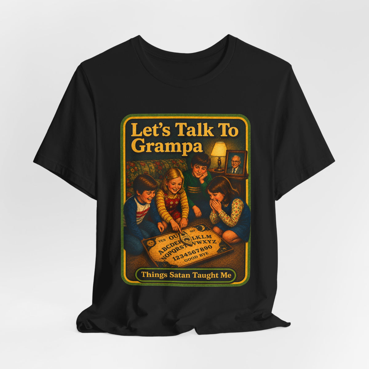 Let's Talk To Grampa Unisex Tee in Black, view 4