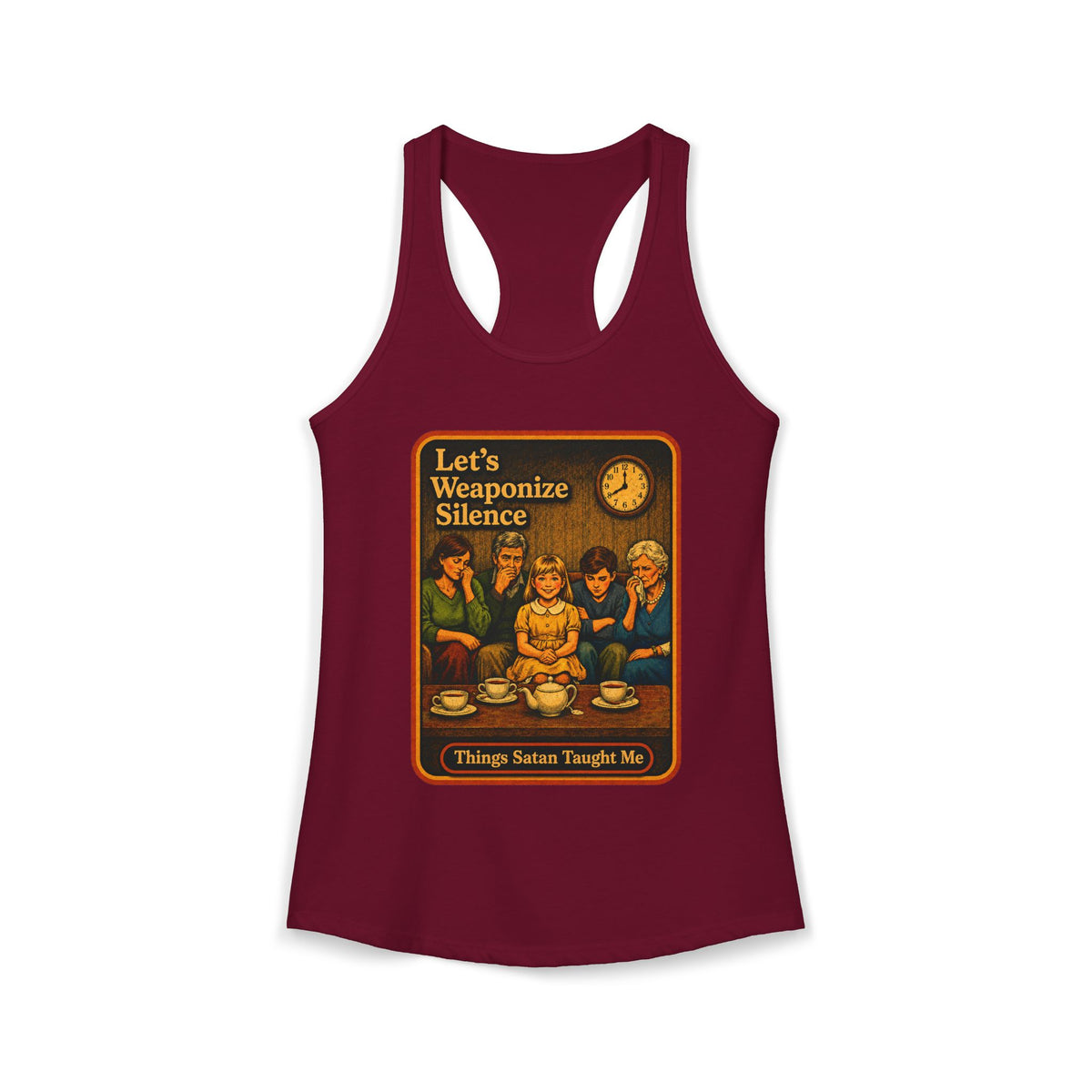 Let's Weaponize Silence Racerback Tank in Cardinal Red, front