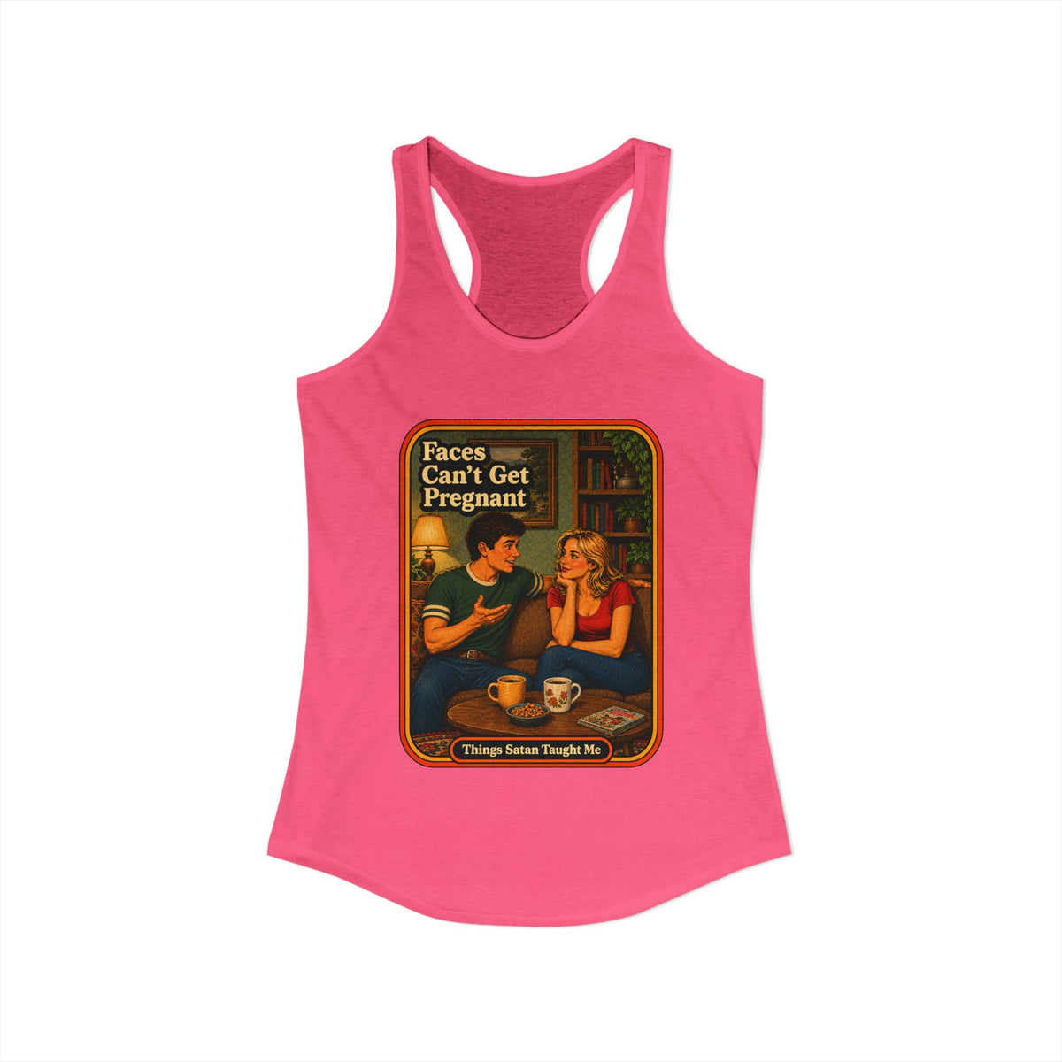 Faces Can't Get Pregnant Racerback Tank in Hot Pink, view 2