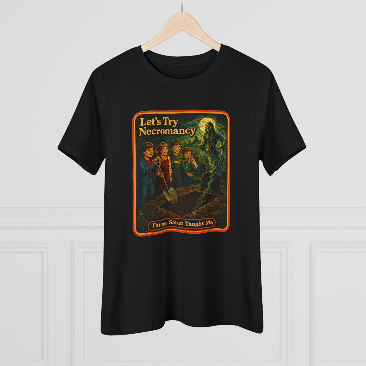 Let's Try Necromancy Women's Tee in Black, view 4