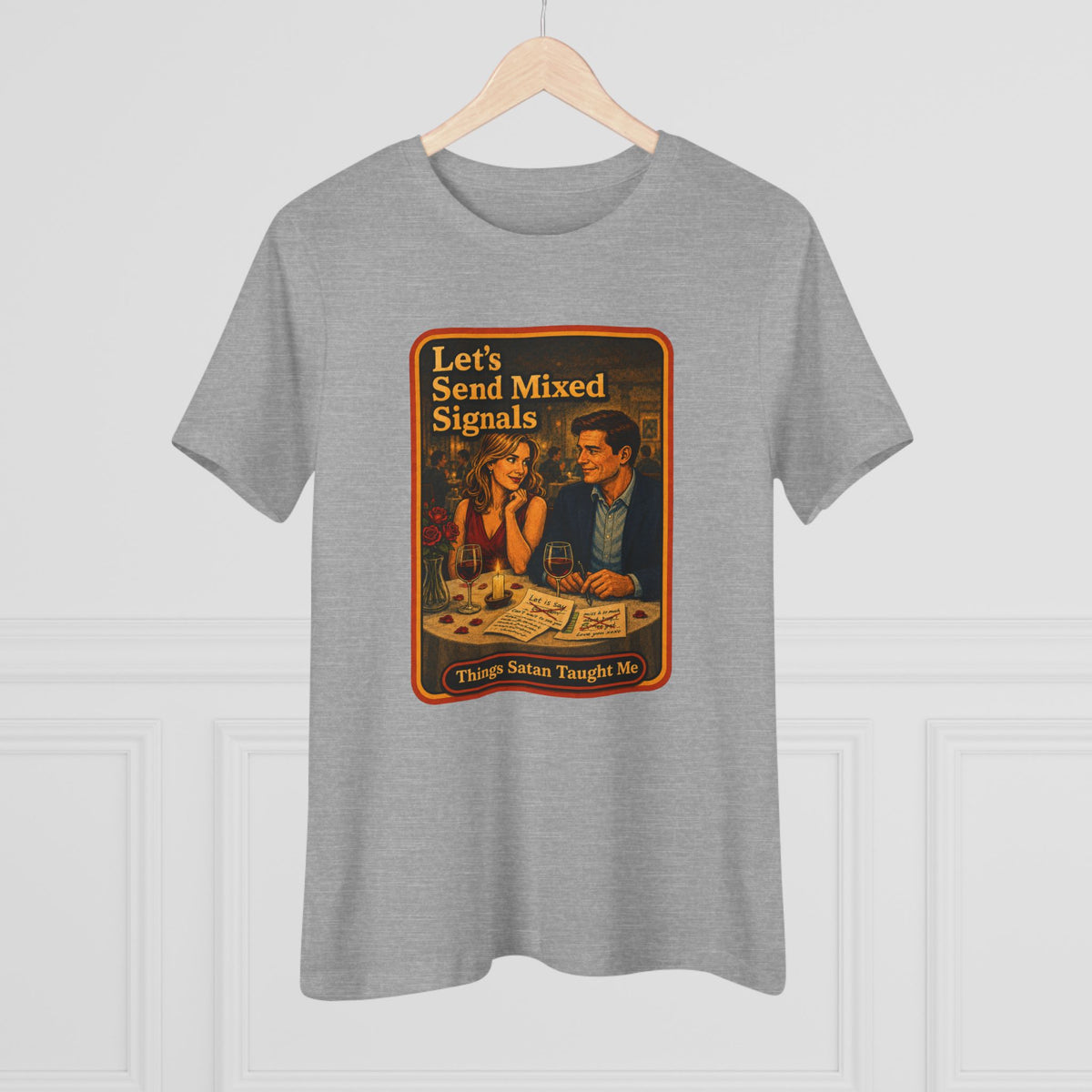 Let's Send Mixed Signals Women's Tee in Athletic Heather, view 4
