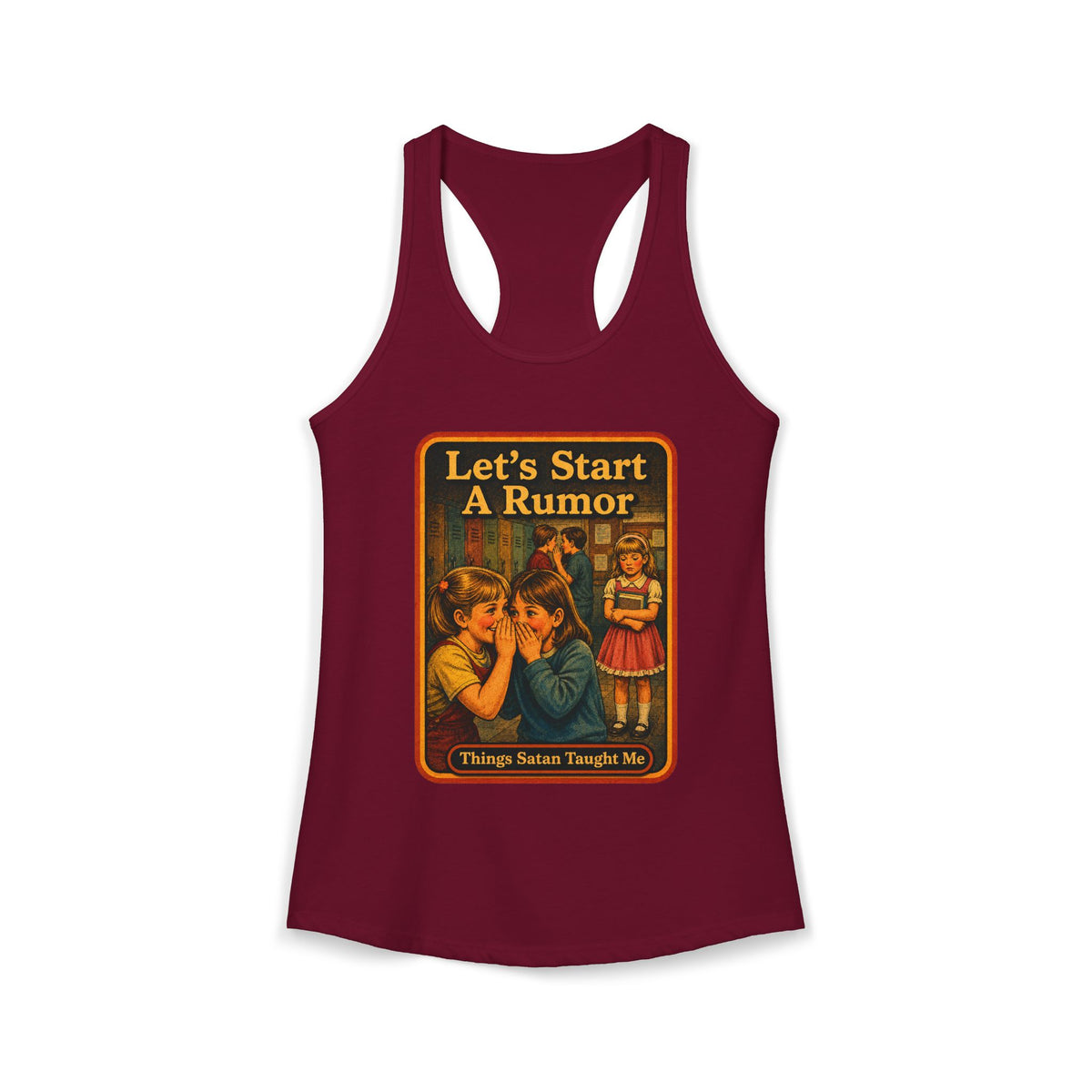 Let's Start A Rumor Racerback Tank in Cardinal Red, front