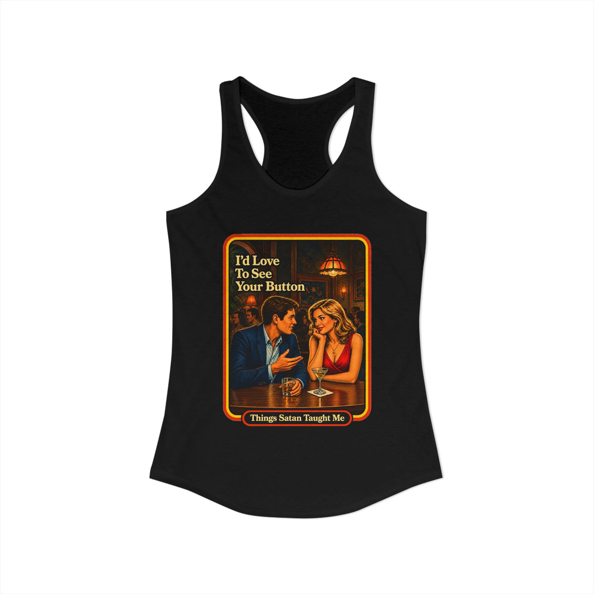 I'd Love To See Your Button Racerback Tank in Black, view 2