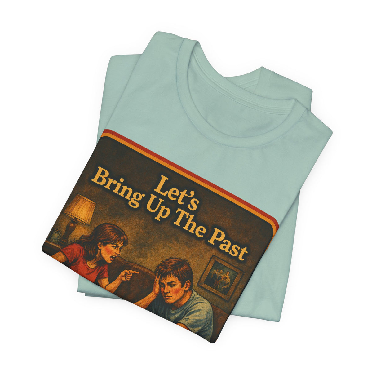Let's Bring Up The Past Unisex Tee in Dusty Blue, view 3