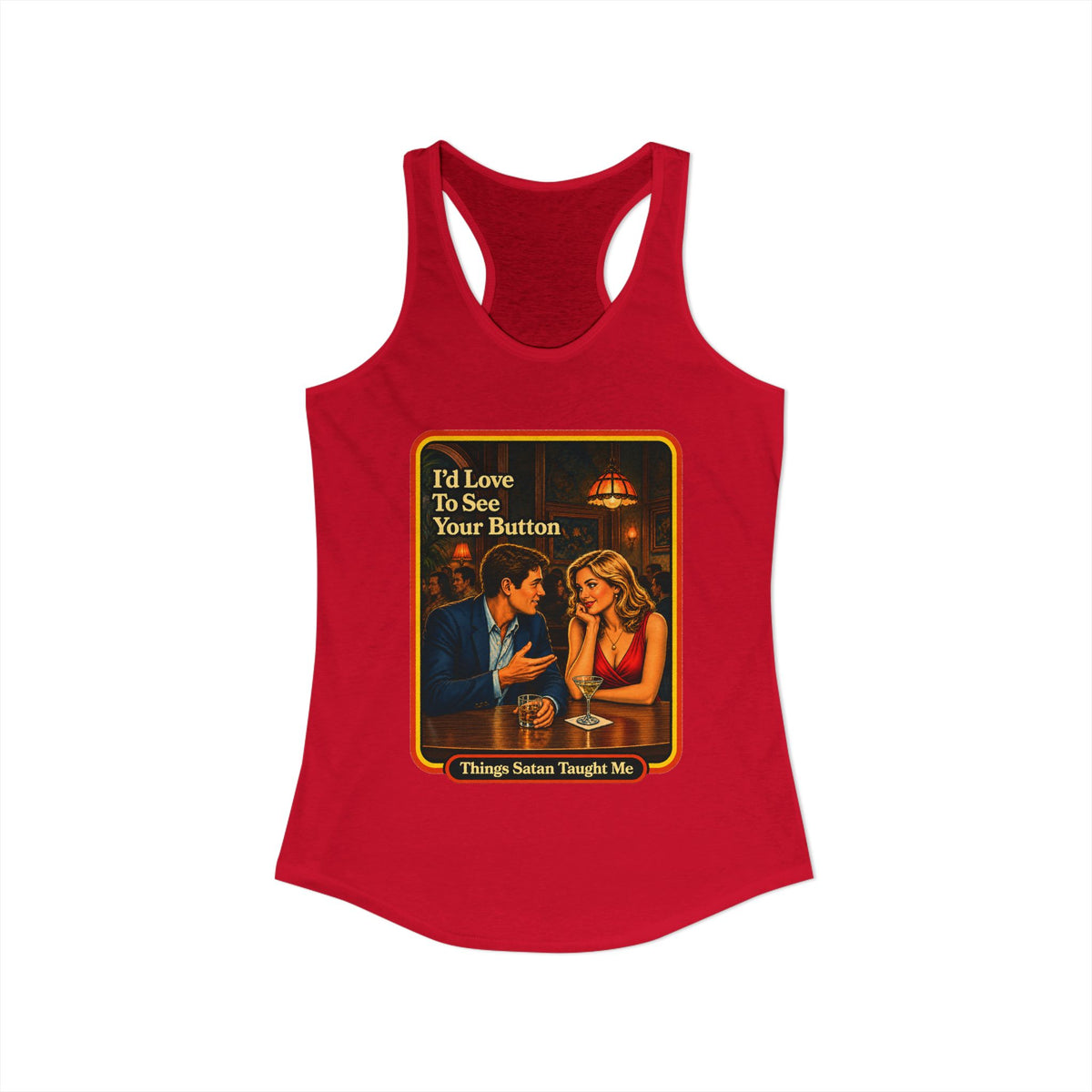 I'd Love To See Your Button Racerback Tank in Red, view 2