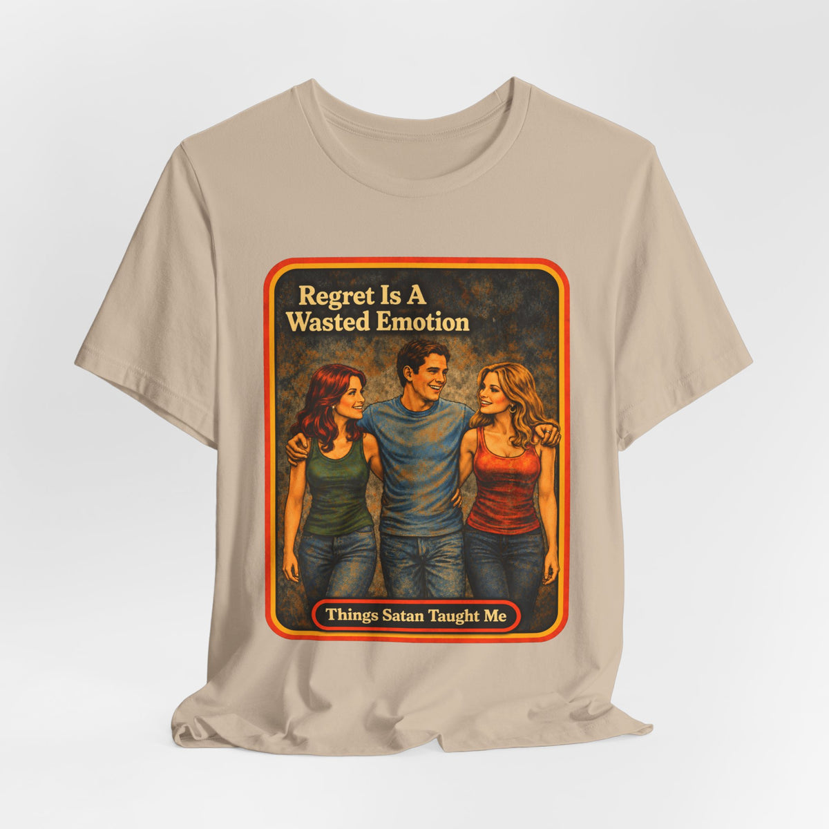 Regret Is A Wasted Emotion Unisex Tee in Tan, view 4