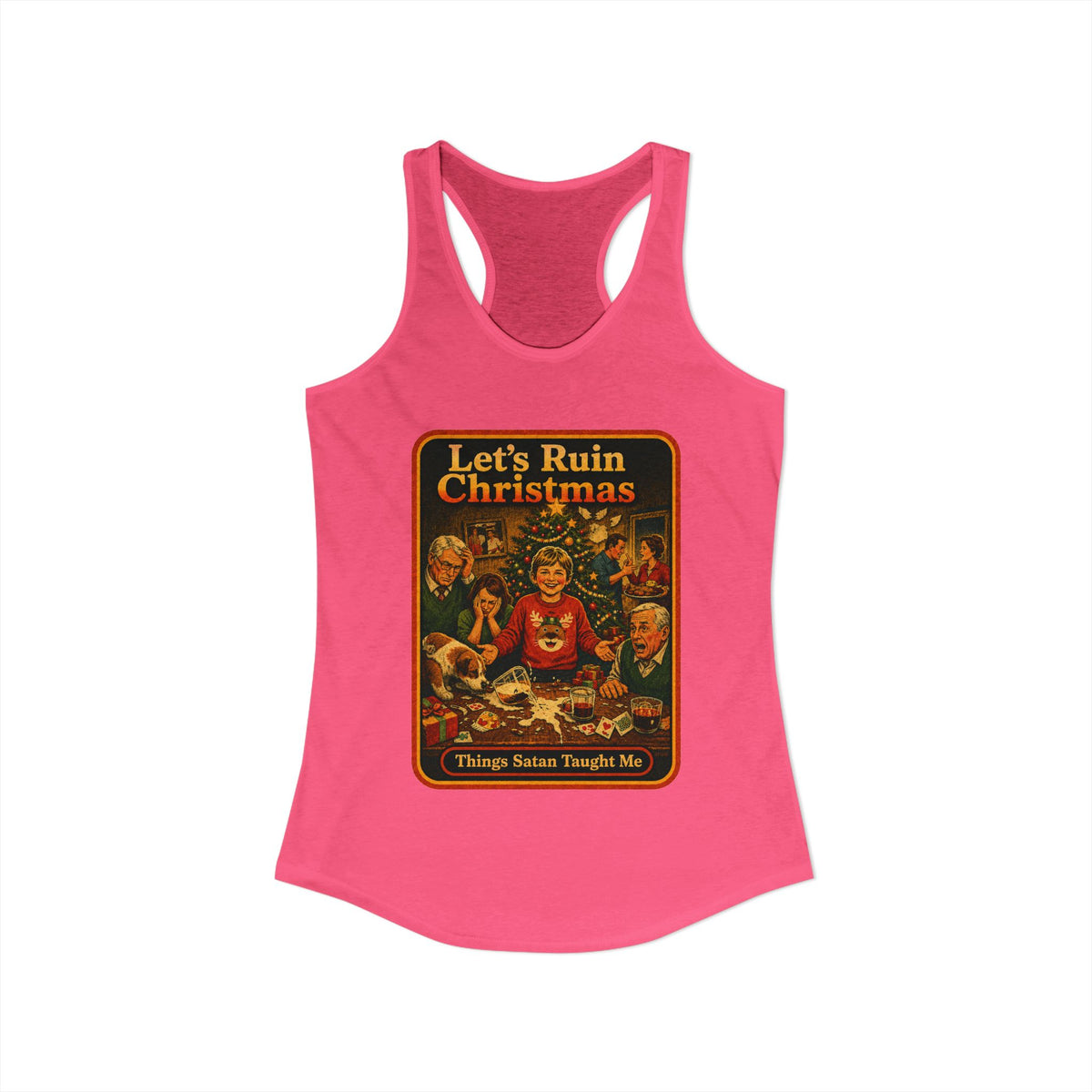 Let's Ruin Christmas Racerback Tank in Hot Pink, view 2