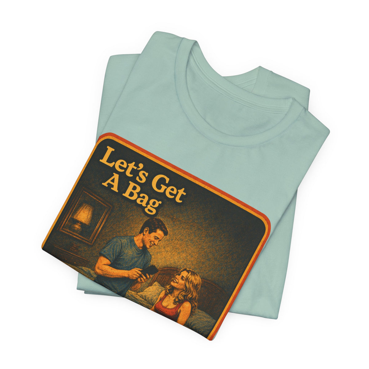 Let's Get A Bag Unisex Tee in Dusty Blue, view 3