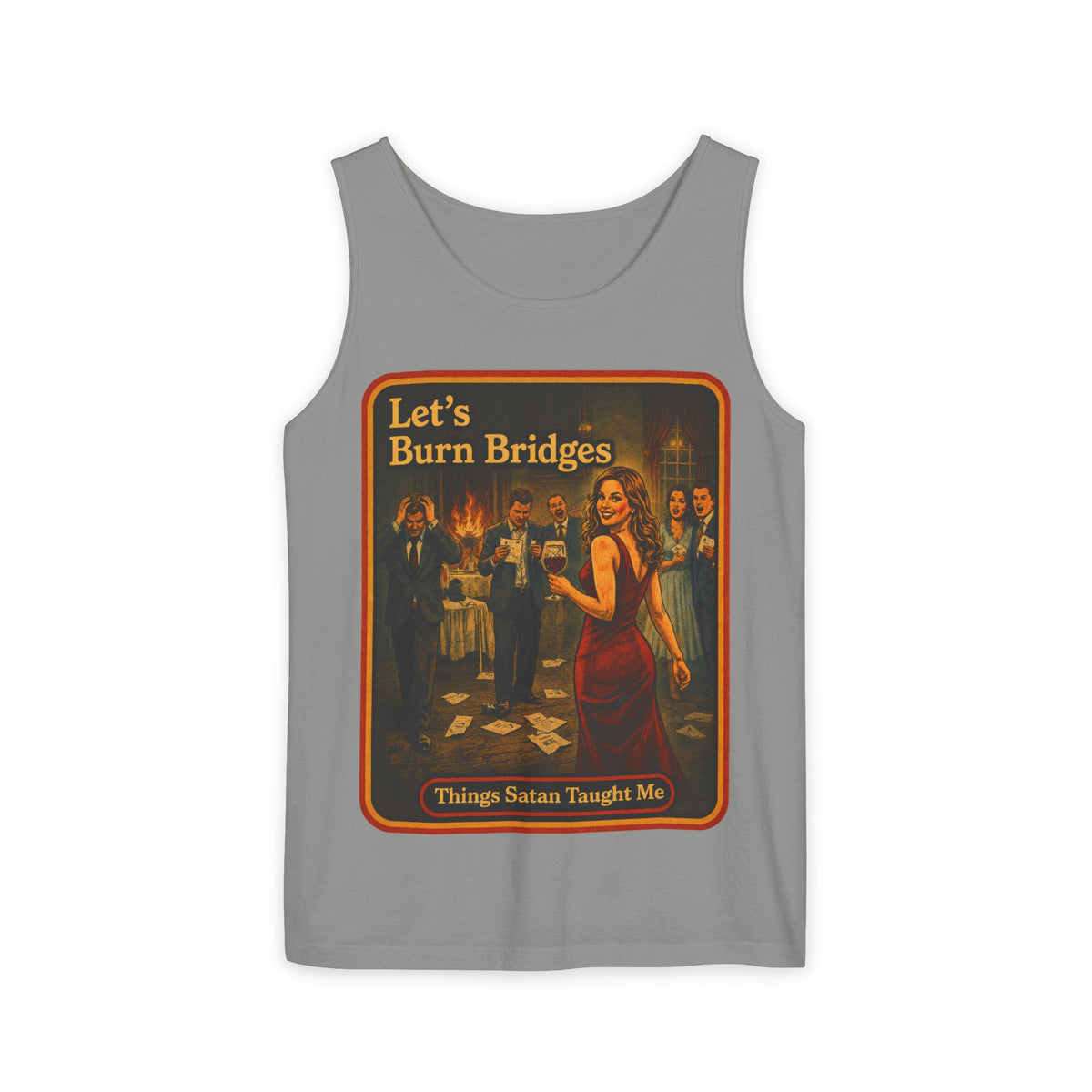 Let's Burn Bridges Wife Beater in Granite, front