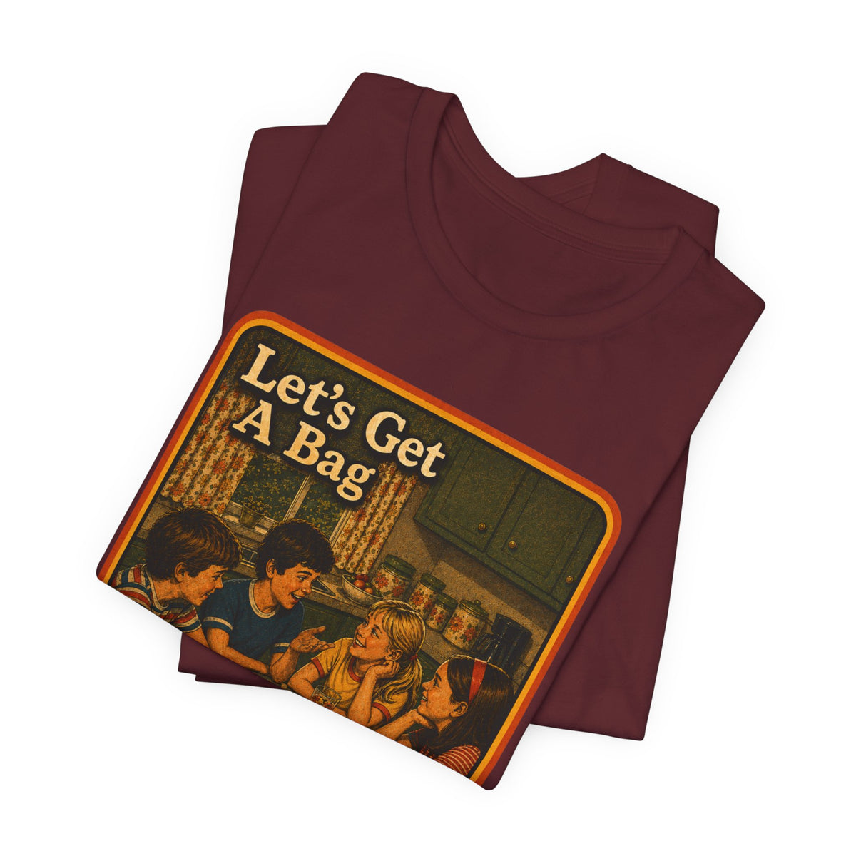Let's Get Another Bag Unisex Tee in Maroon, view 3