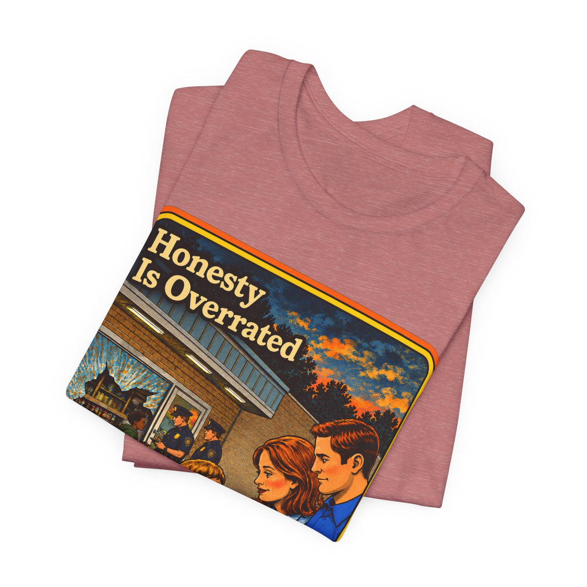 Honesty Is Overrated Unisex Tee in Heather Mauve, view 3