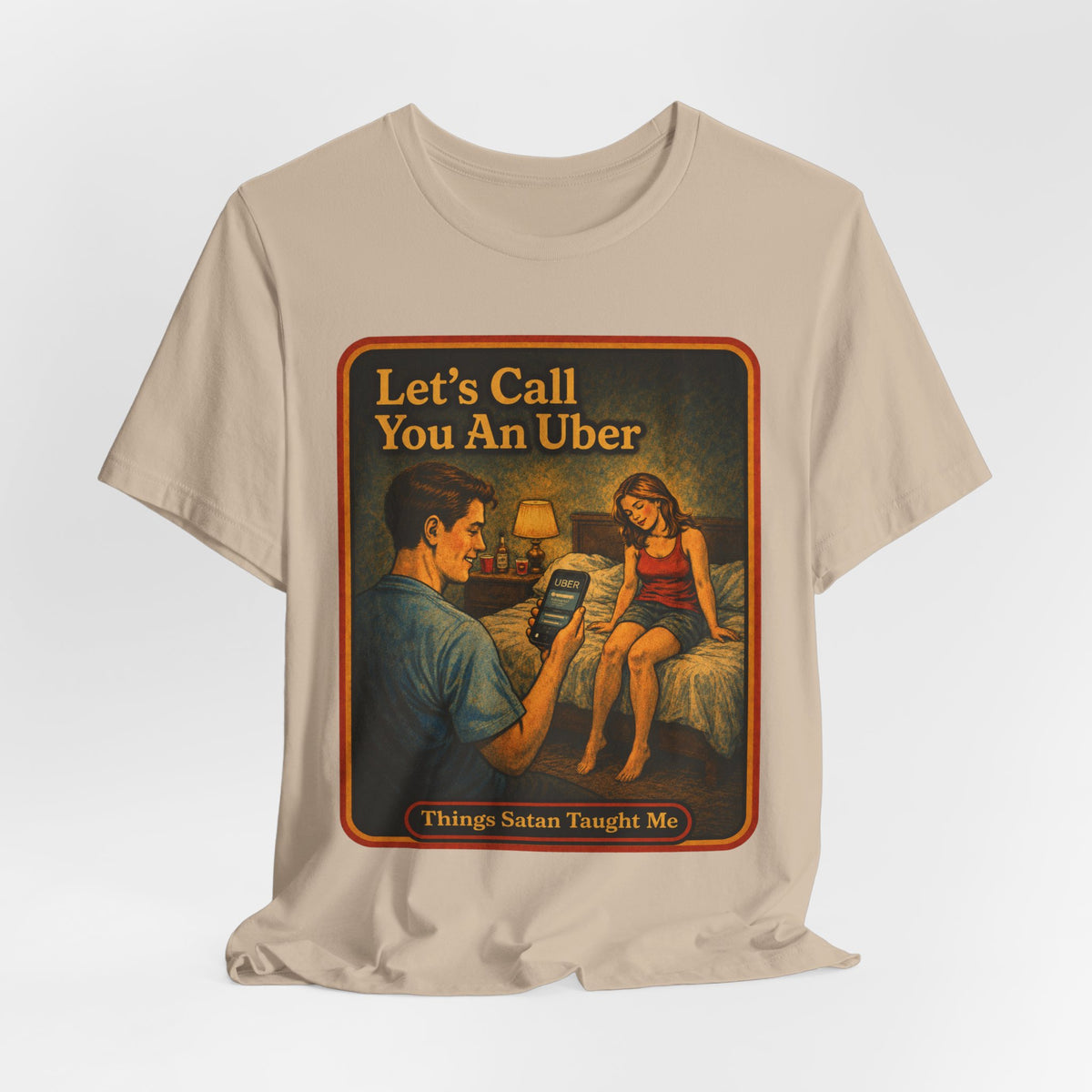 Let's Call You An Uber Unisex Tee in Tan, view 4
