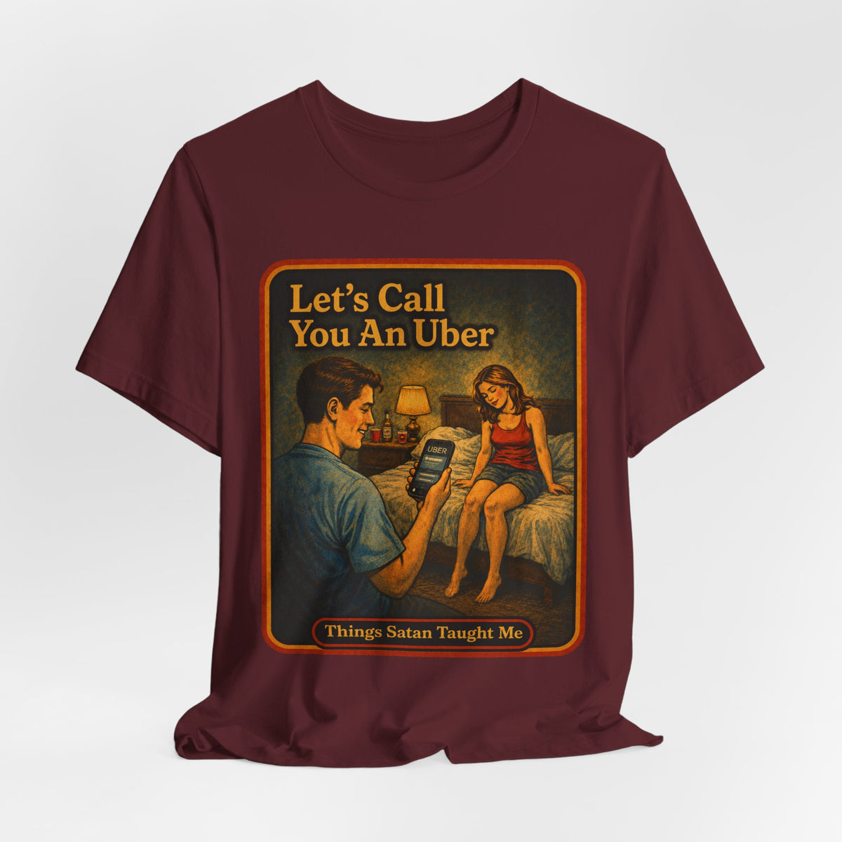 Let's Call You An Uber Unisex Tee in Maroon, view 4