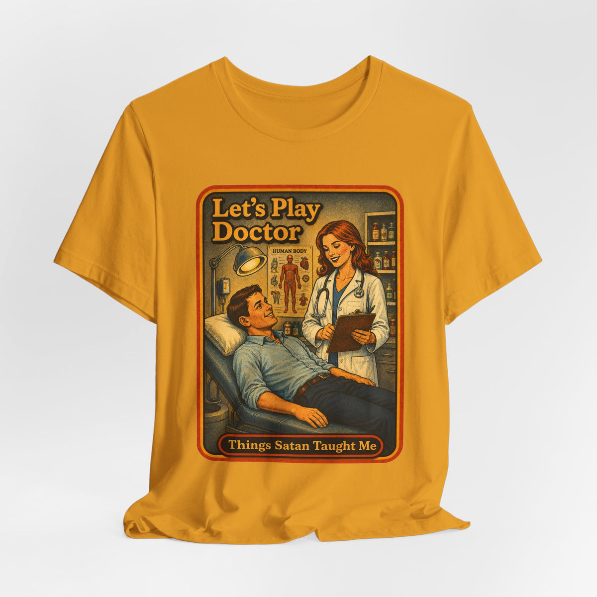Let's Play Doctor Unisex Tee in Mustard, view 4