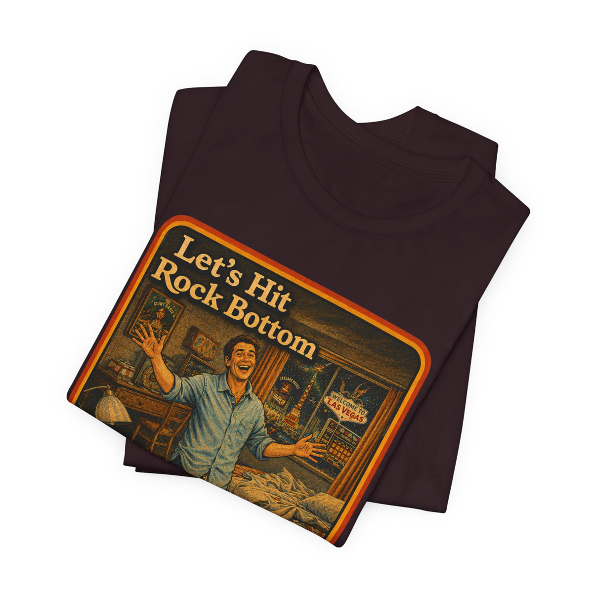 Let's Hit Rock Bottom Unisex Tee in Oxblood Black, view 3