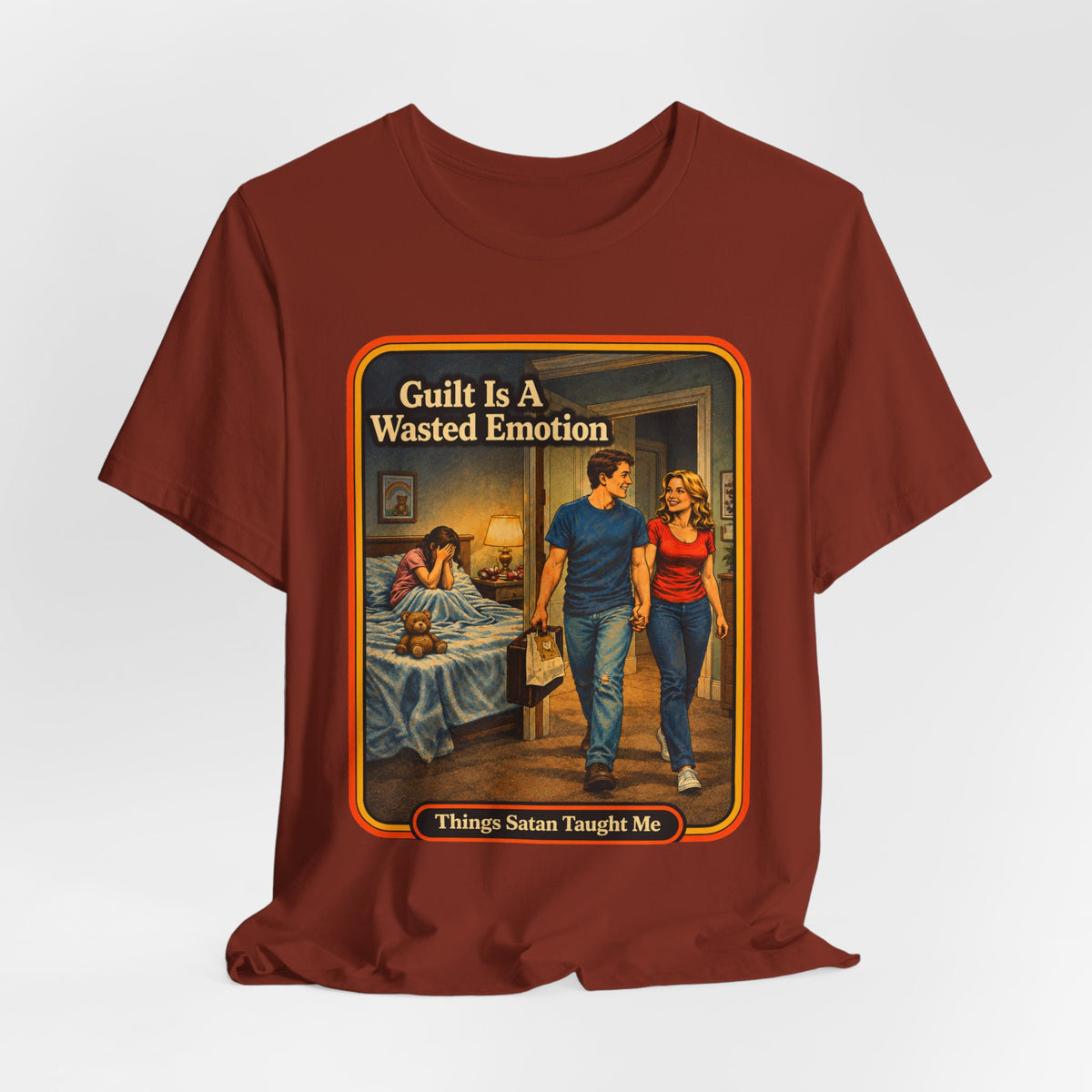 Guilt Is A Wasted Emotion Unisex Tee in Rust, view 4