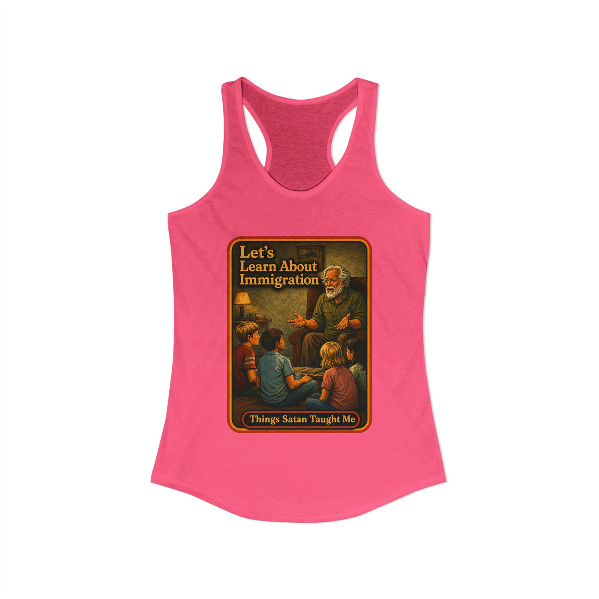 Let's Learn About Immigration Racerback Tank in Hot Pink, view 2