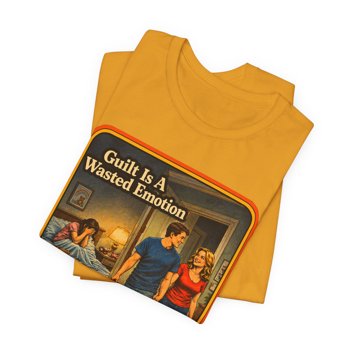 Guilt Is A Wasted Emotion Unisex Tee in Mustard, view 3
